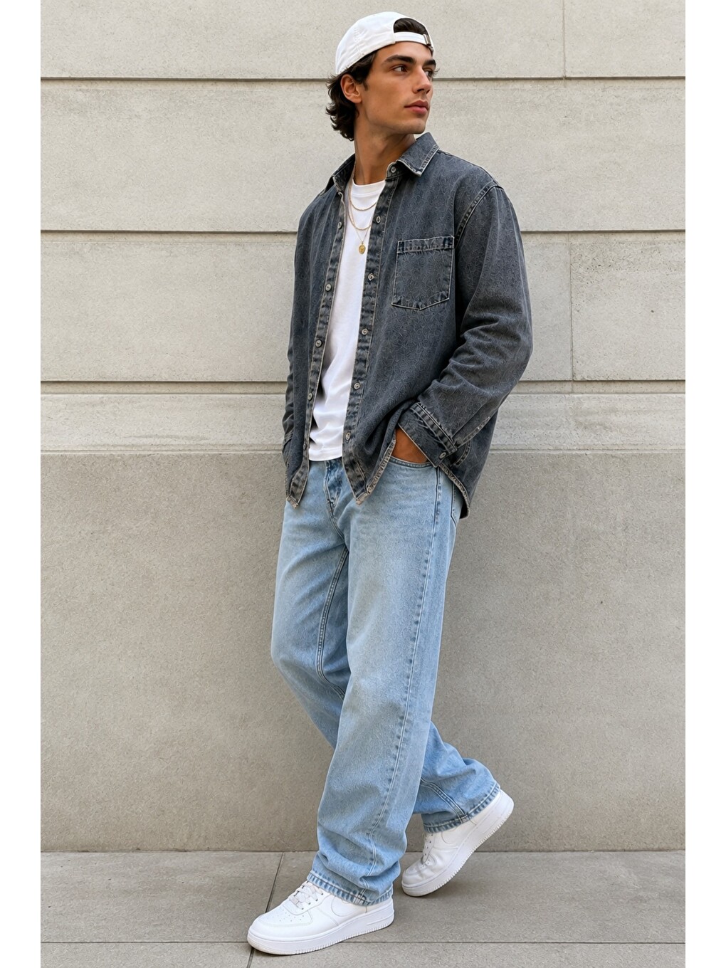 Yeşil Erkek Regular Denim Gömlek – Yıkamalı Jean Uzun Kollu Cepli Jean Gömlek-2