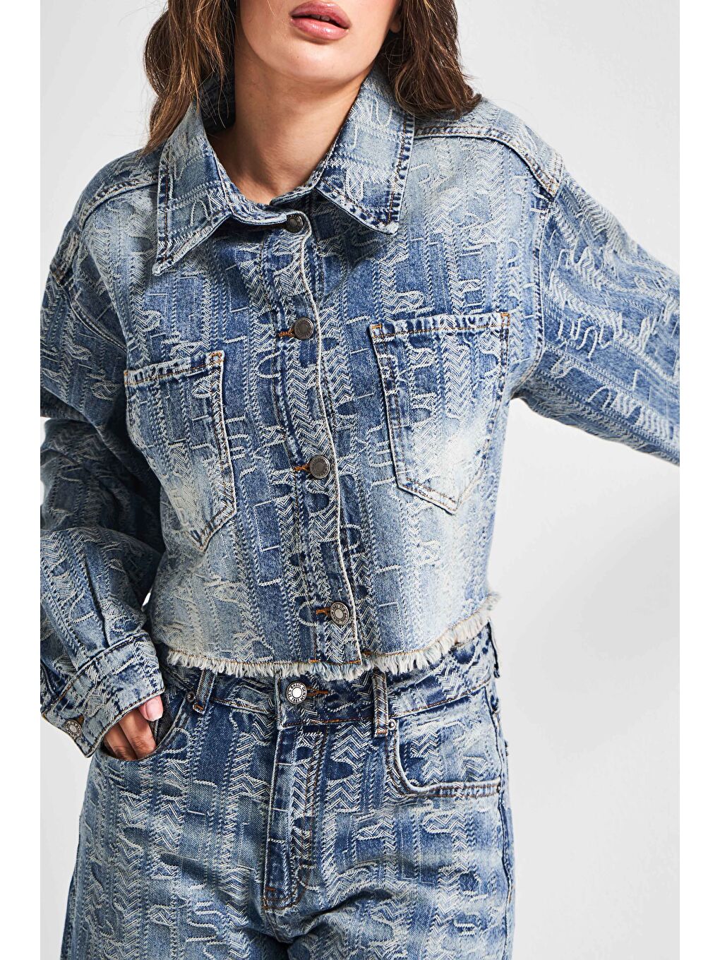 Mavi Kadın Jean Rengi 4w5-32 Crop Straight Fit Özel Kumaş Tasarım Denim Ceket-4