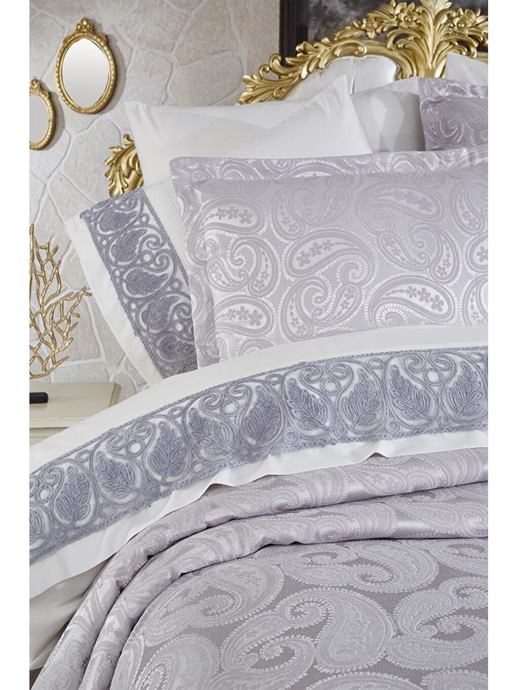 Şal 10 Parça Battaniyeli Çeyiz Seti Gri-2