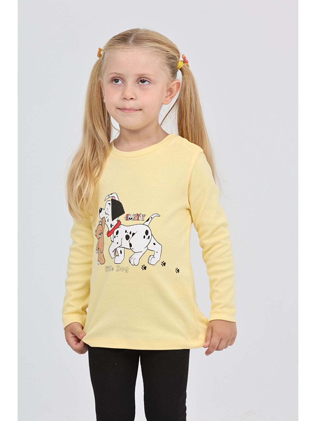 Sarı Kız Çocuk Köpekli Ayı Baskılı Sweatshirt-1