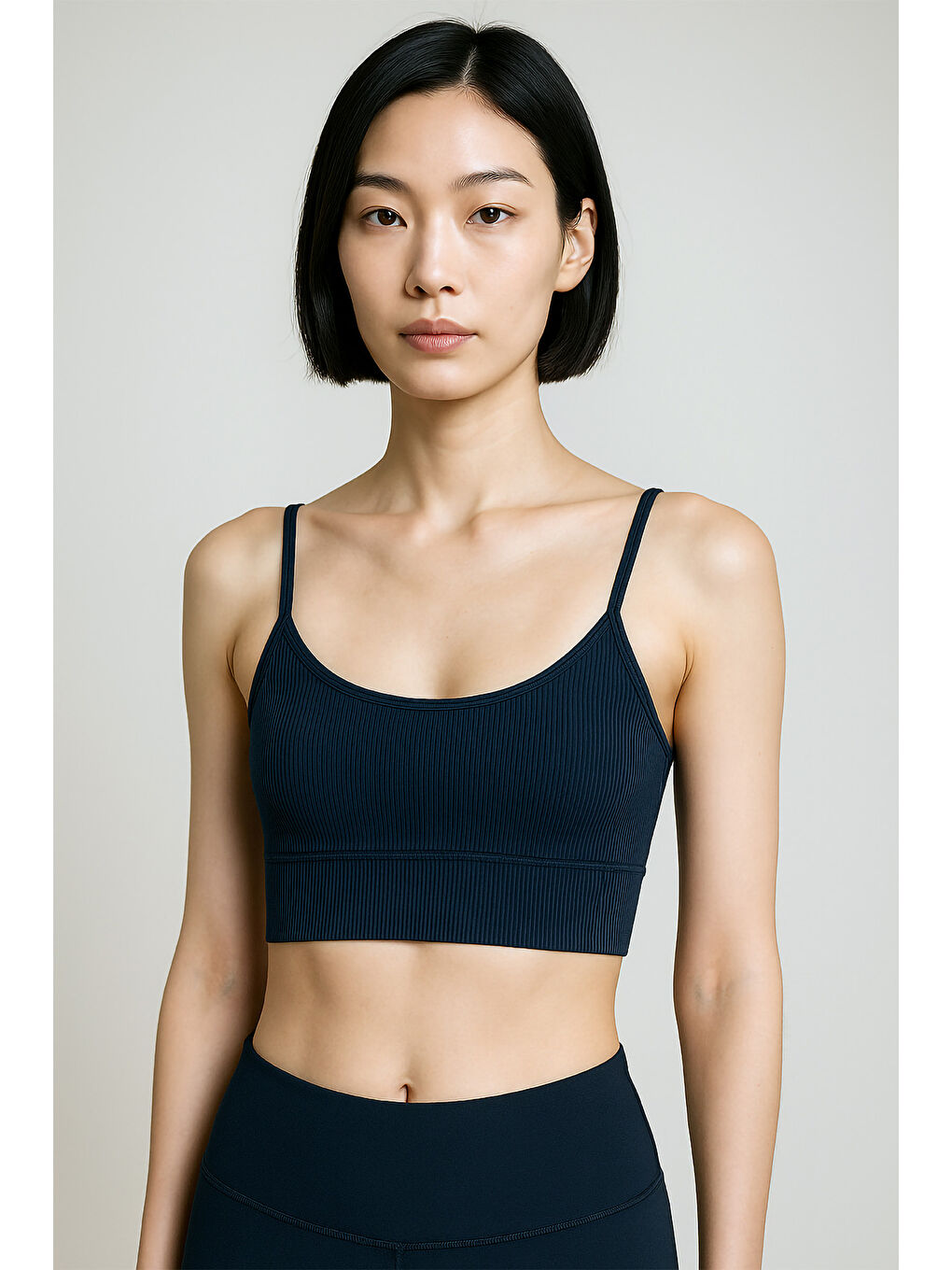 Lacivert İnce Askılı Toparlayıcı Ripli Spor Büstiyer