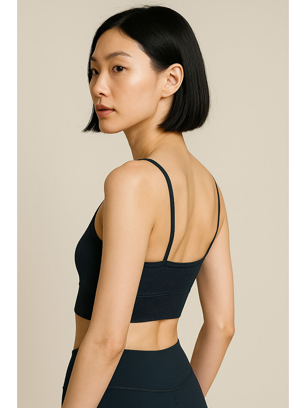 Lacivert İnce Askılı Toparlayıcı Ripli Spor Büstiyer-1