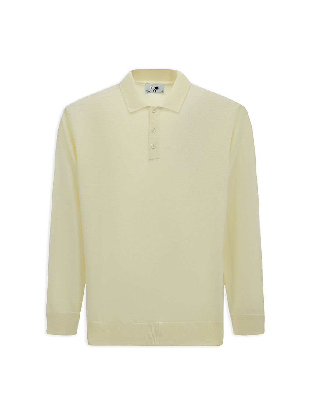 Ekru Polo Yaka Düğmeli Regular Fit Sıcak Tutan Yünlü Triko Kazak-6