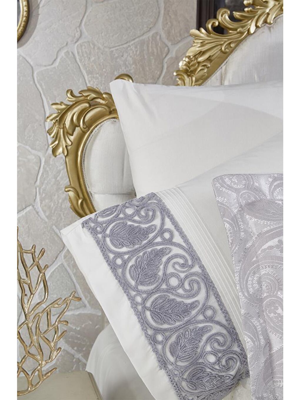 Şal 10 Parça Battaniyeli Çeyiz Seti Gri-3