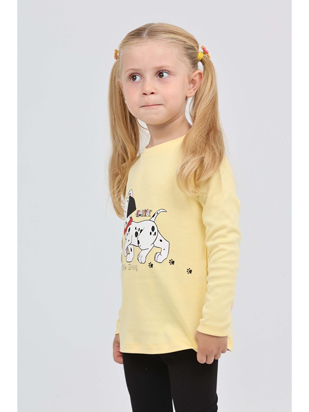 Sarı Kız Çocuk Köpekli Ayı Baskılı Sweatshirt-2