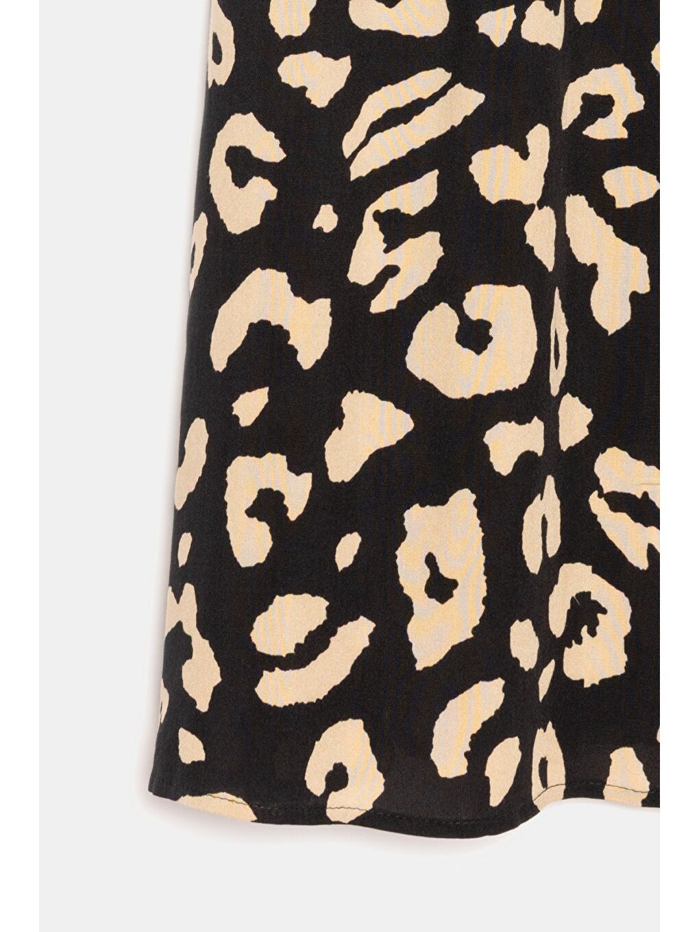 Siyah Kadın A Kesim Beli Lastikli Desenli Yırtmaçlı Midi Dokuma Etek - Viskon-2