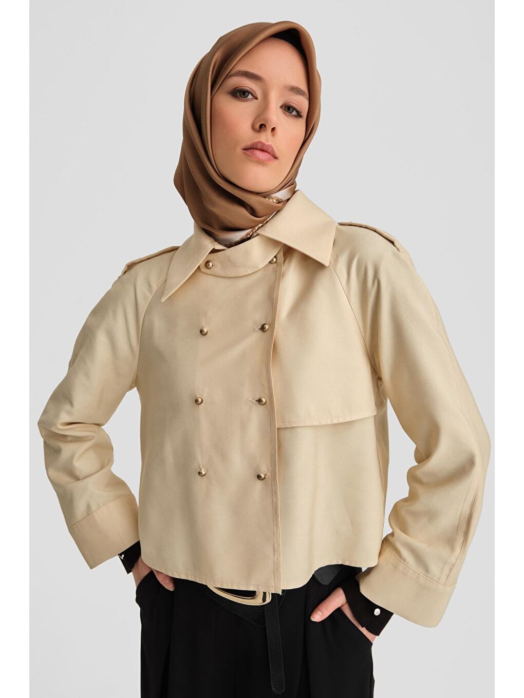 Ekru Trench Ceket 24K3604 Aytaşı-6