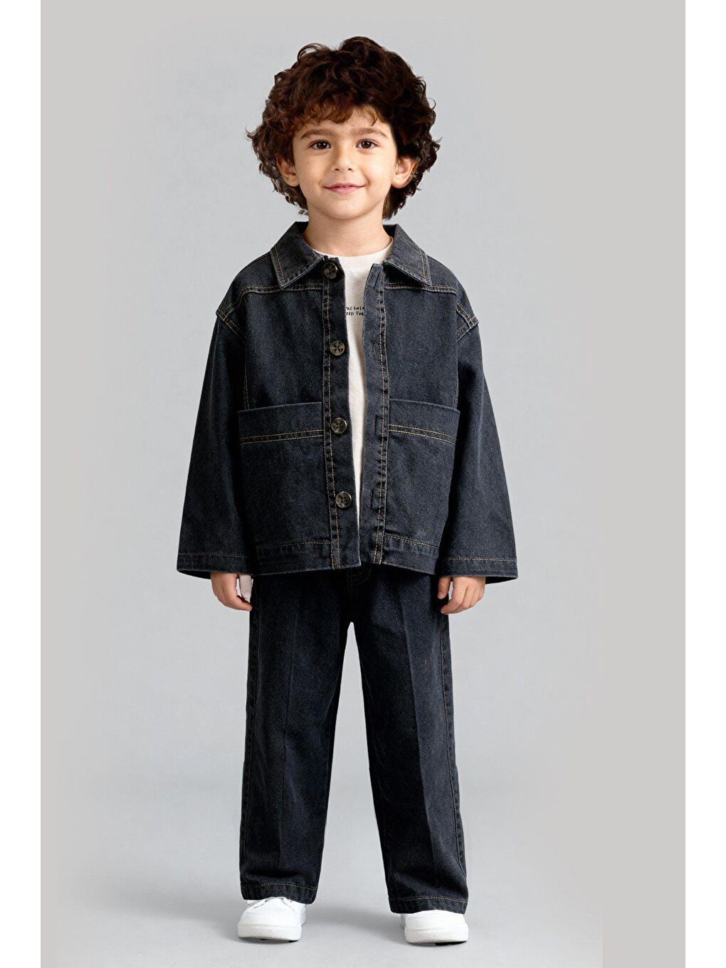 Karışık Erkek Çocuk Pamuklu Siyah Jean 3'Lü Takım – Düğmeli Ceket, T-Shirt Ve Pantolon-1