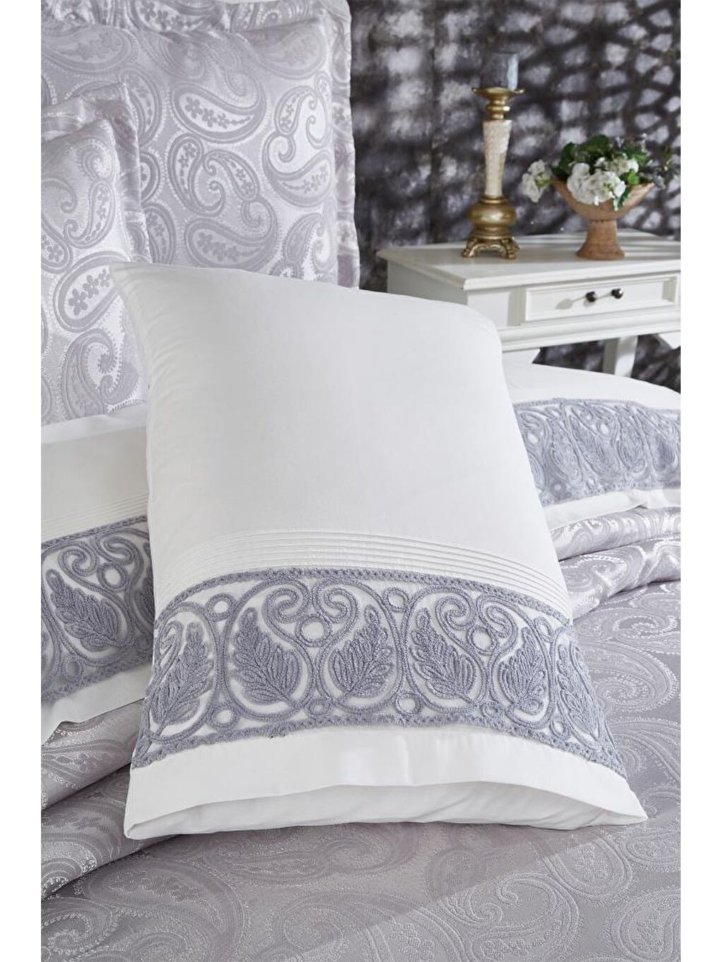 Şal 10 Parça Battaniyeli Çeyiz Seti Gri-5