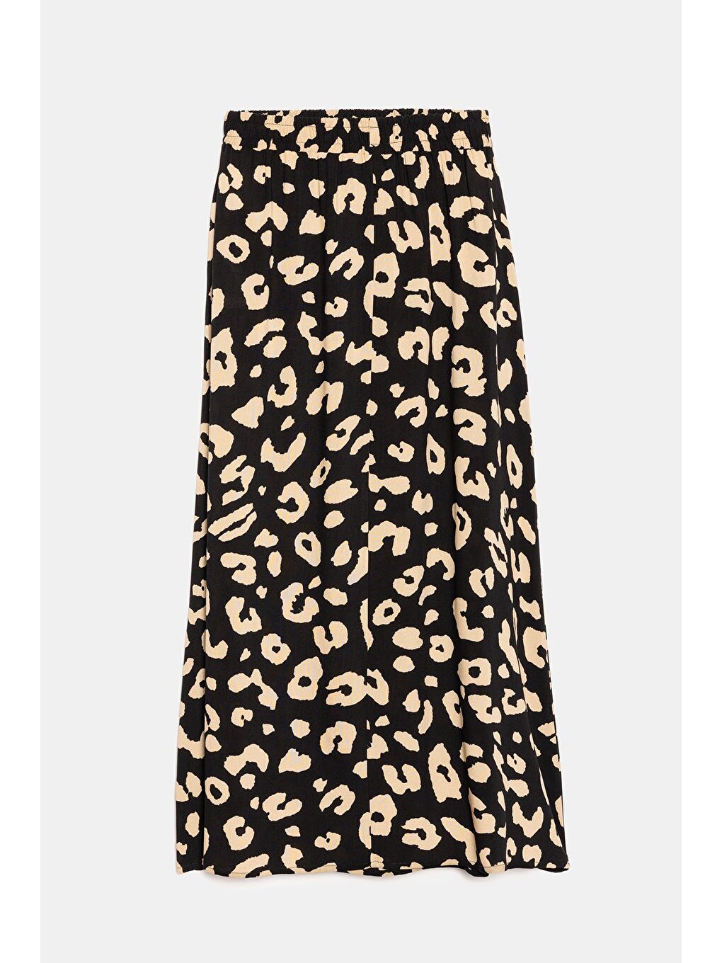 Siyah Kadın A Kesim Beli Lastikli Desenli Yırtmaçlı Midi Dokuma Etek - Viskon-3