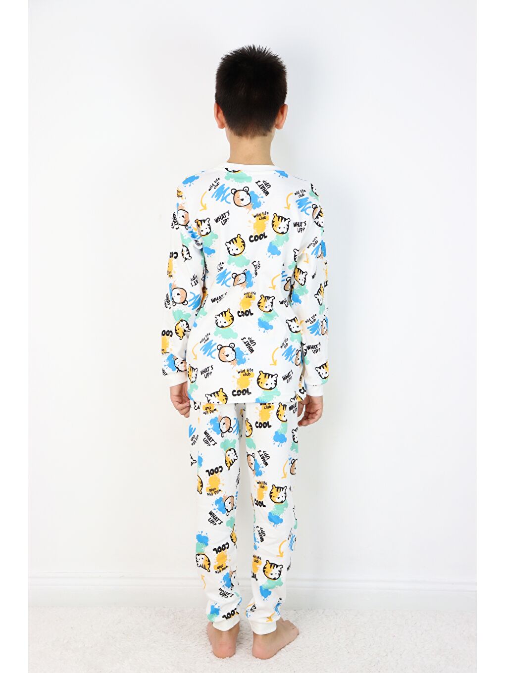 Beyaz Erkek Çocuk Baskılı interlok Kumaş Uzun Kollu Pijama Takımı-7