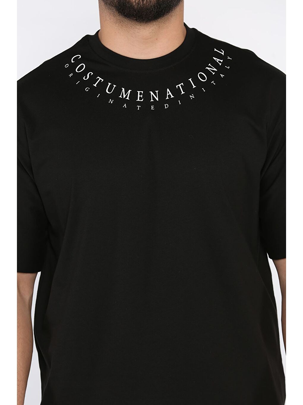 Siyah Erkek Yaka Baskılı Oversize Tişört-3