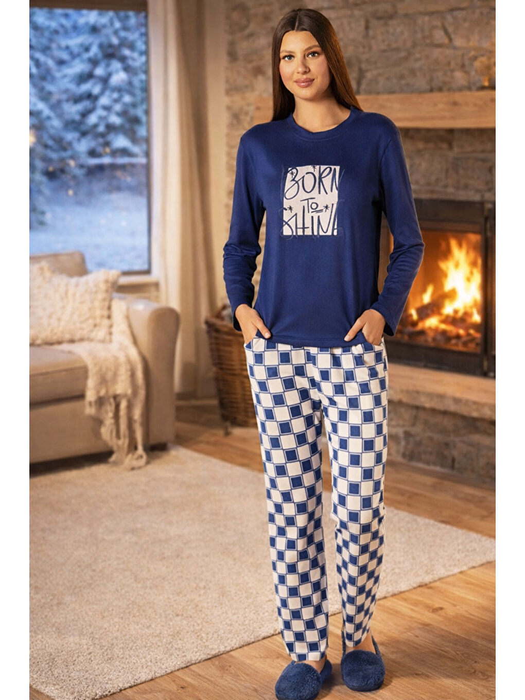 Kadın Termal Uzun Kol Pijama Takımı 4714 Lacivert01-1