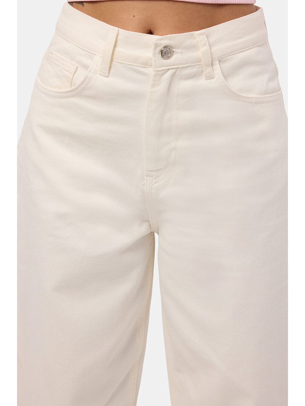 Kadın Kırık Beyaz 7s6-101 High Rise Tapered Leg Fit Denim Jean-6