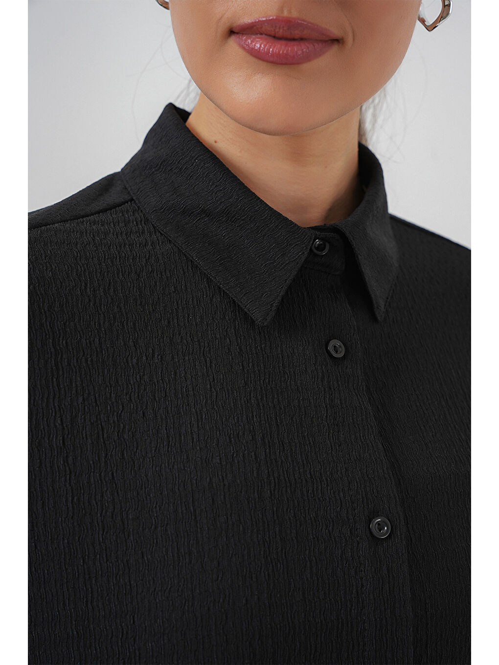 Kadın Örme Oversize Gömlek 20264 - Siyah-6