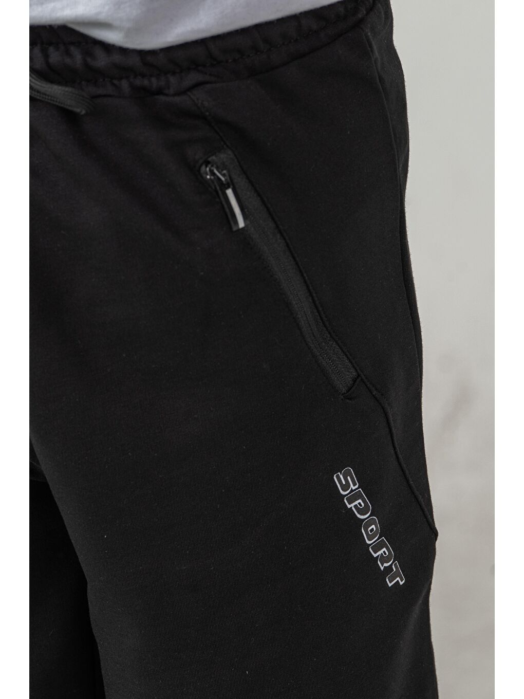 Siyah Sport Baskılı Cepler Fermuarlı Erkek Çocuk Şort-4