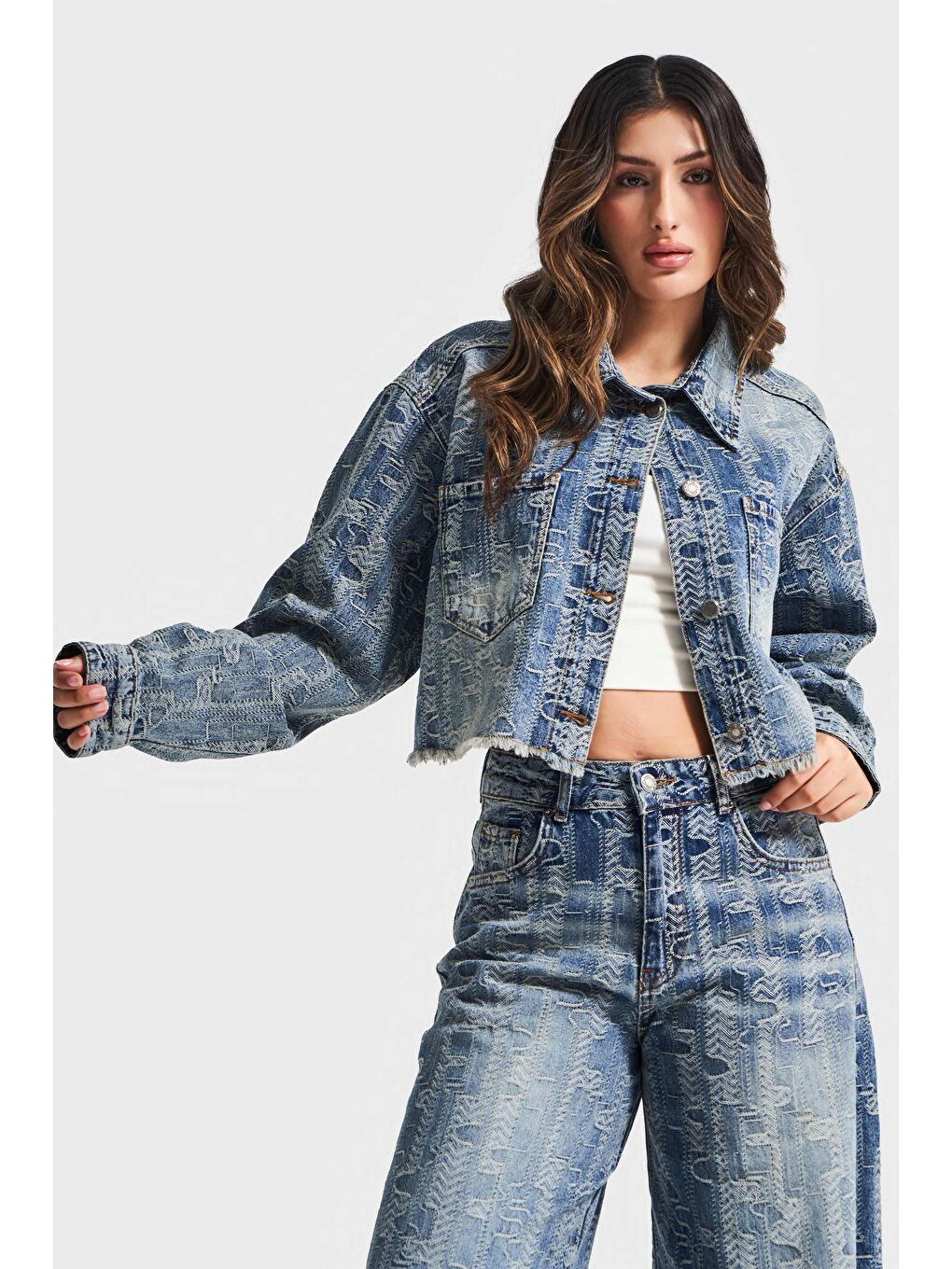Mavi Kadın Jean Rengi 4w5-32 Crop Straight Fit Özel Kumaş Tasarım Denim Ceket-1