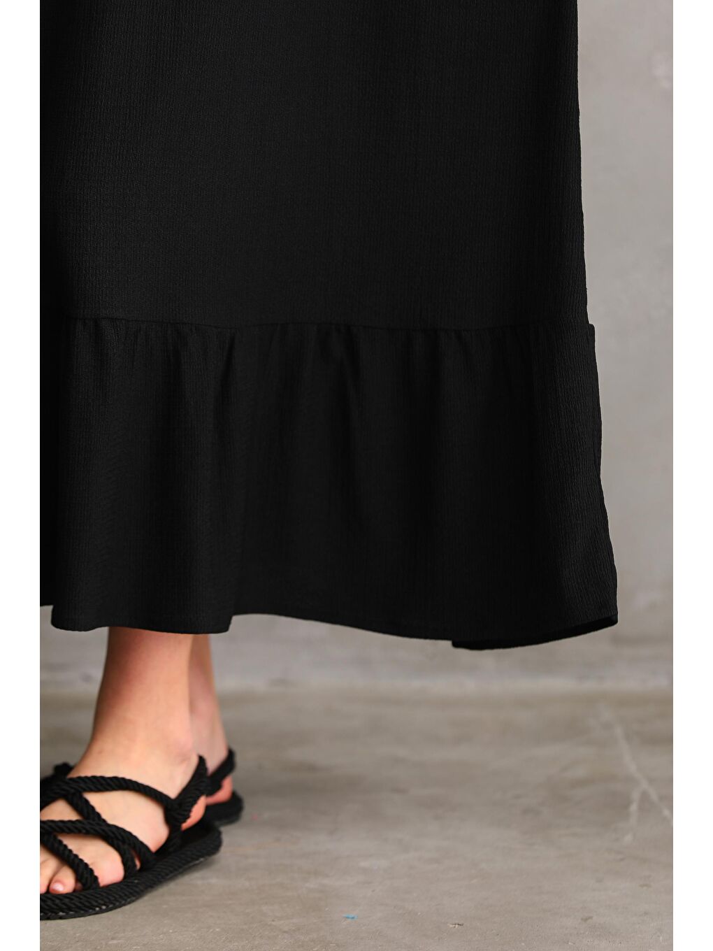 Siyah Yaka Kurdele Detaylı Dokuma Hamile ve Lohusa Elbisesi-4