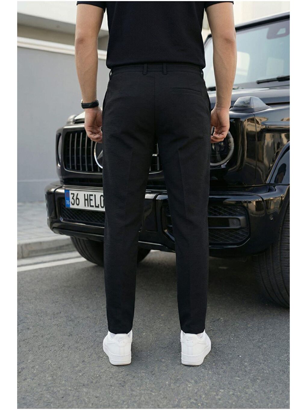 Siyah Holl Beli Lastikli ve Bağcıklı Elastanlı Esnek Örme Jogger Pantolon-2