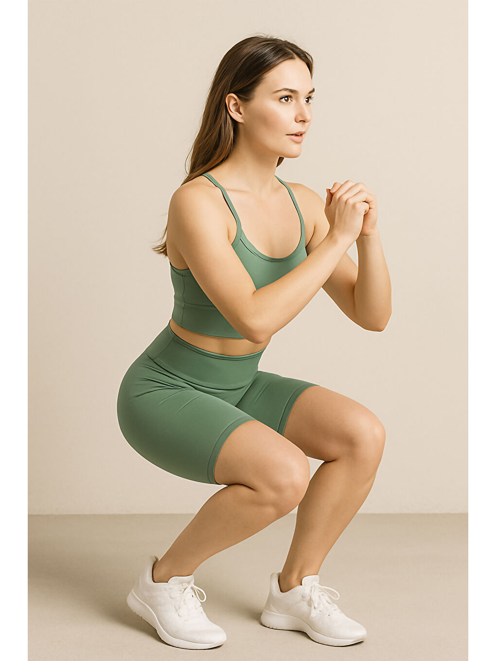 Yeşil Yüksek Bel Toparlayıcı Kadın Spor Kısa Tayt-3