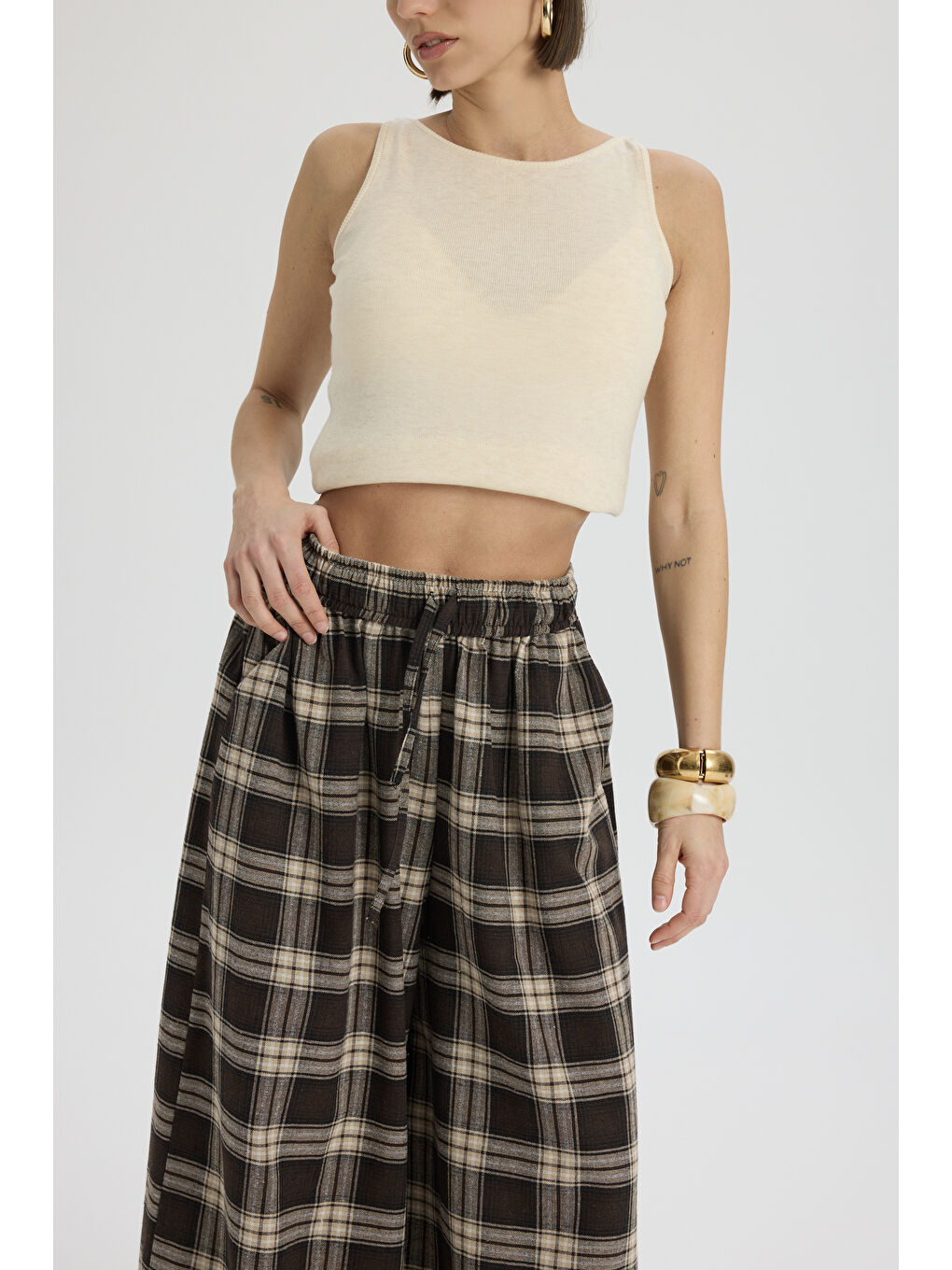 Kahverengi Jolene Ekoseli Kahve Şalvar Pantolon-2