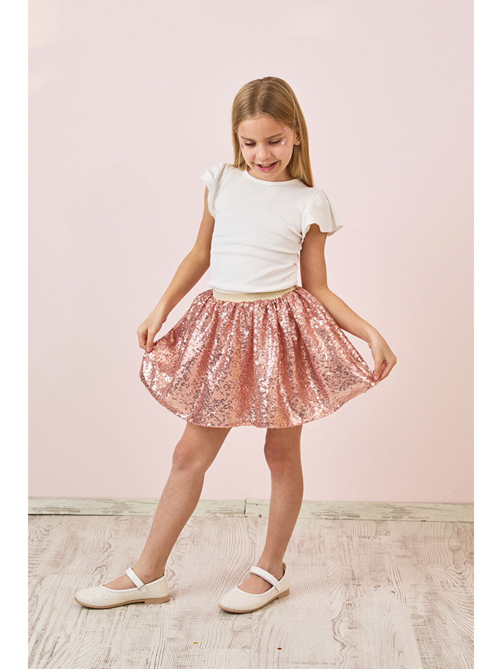 Pembe Rose Üzeri Pullu Kız Çocuk Etek - Gracie-1