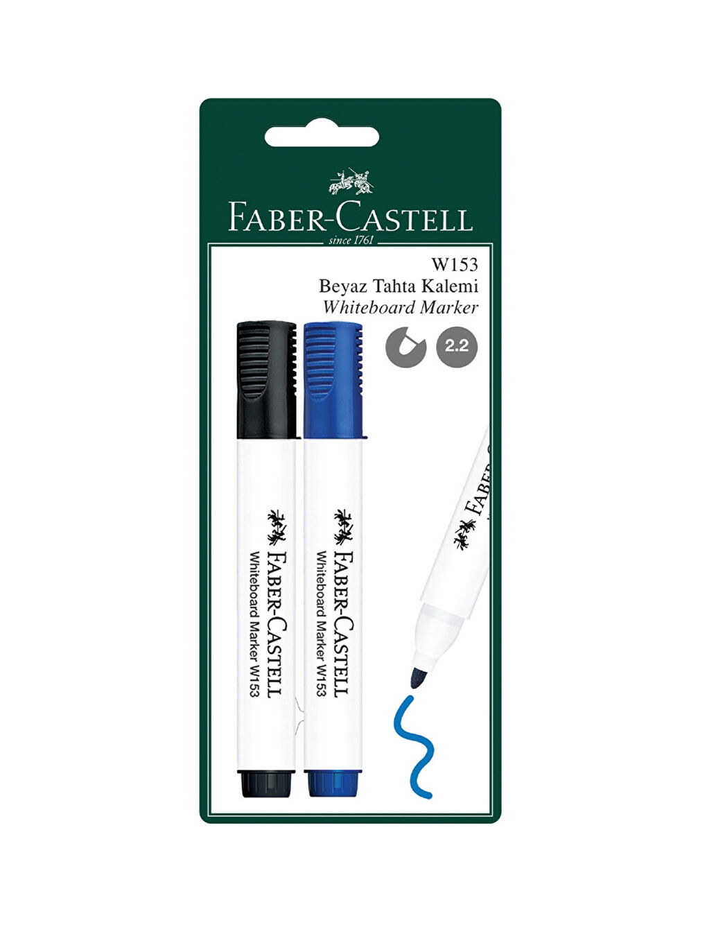 W153 Beyaz Tahta Kalemi 2'li Set, Siyah ve Mavi Renk,Kolay Silinir, Ergonomik Tasarım