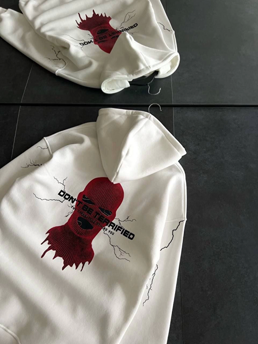 Üç İplik Kapüşonlu Baskılı Oversize Sweatshirt- Beyaz-1