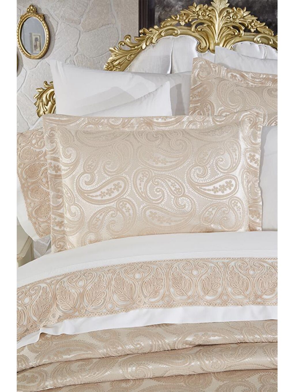 Şal 10 Parça Battaniyeli Çeyiz Seti Bej-1