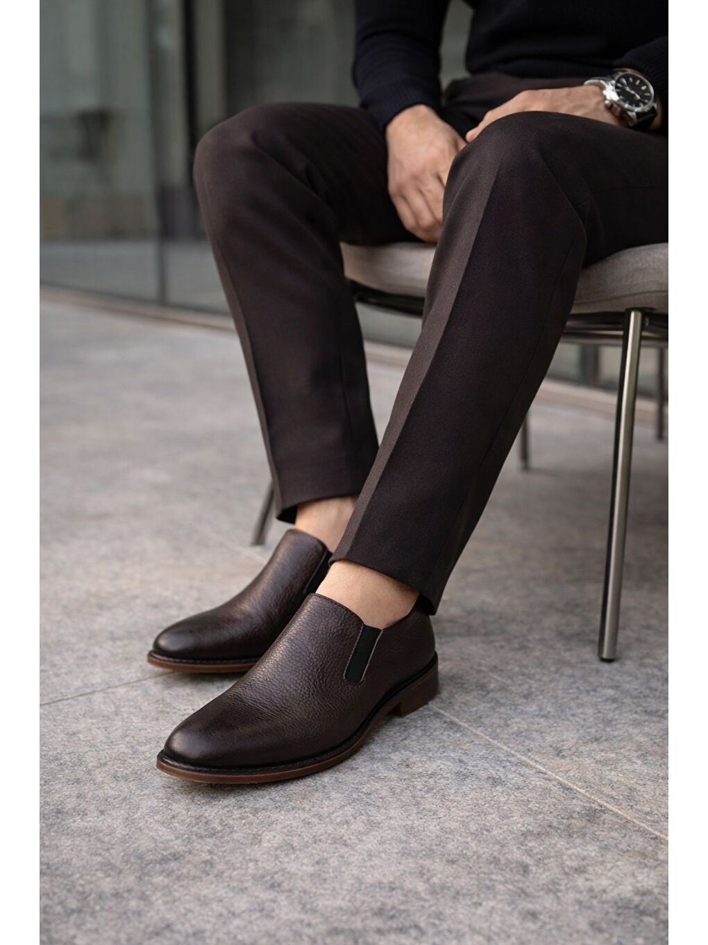 Kahverengi CRİSH Hakiki Deri Bağcıksız Erkek Günlük Klasik Casual Ayakkabı-5