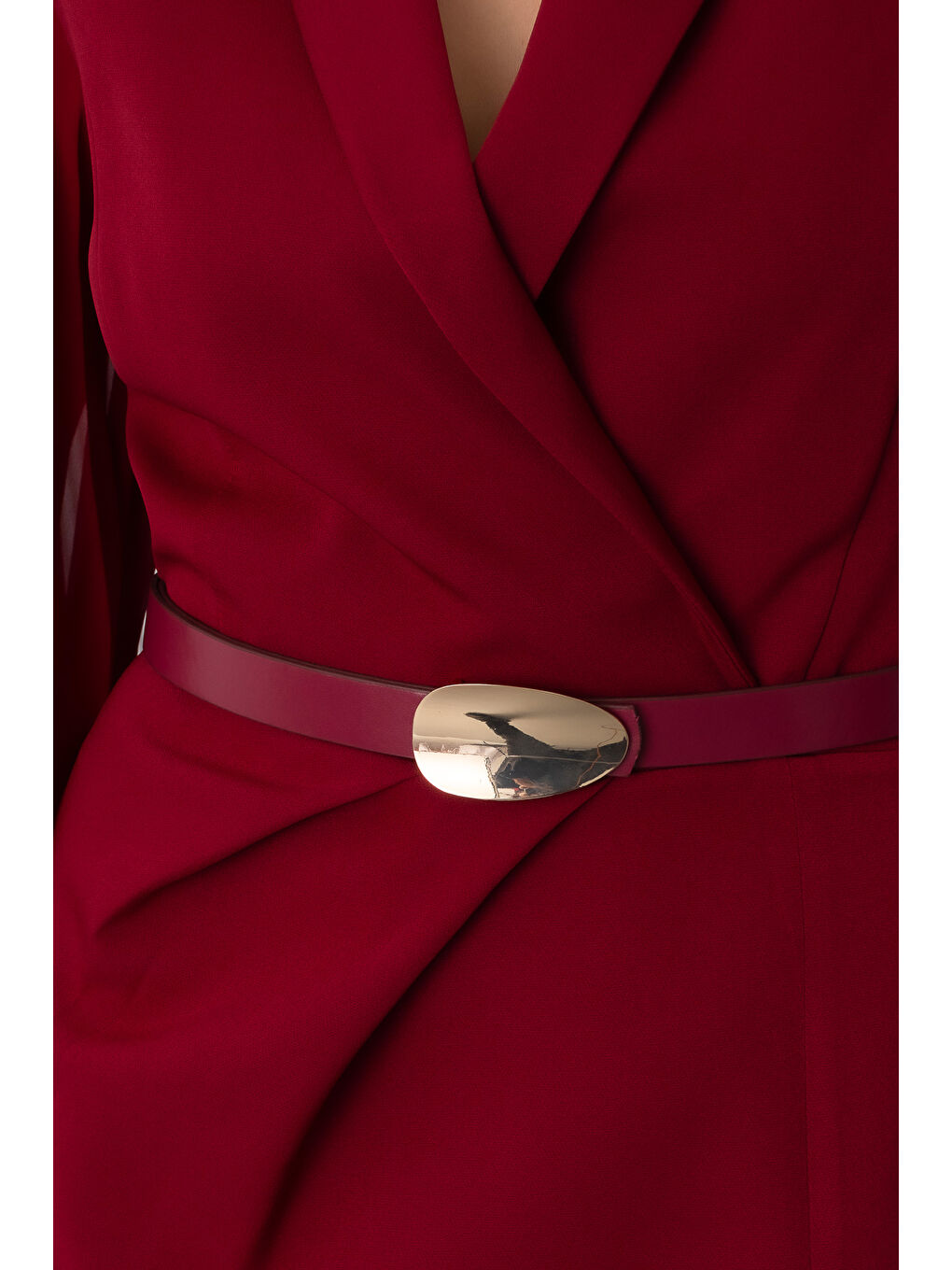 Kadın Bordo Kemerli Midi Abiye Elbise-3