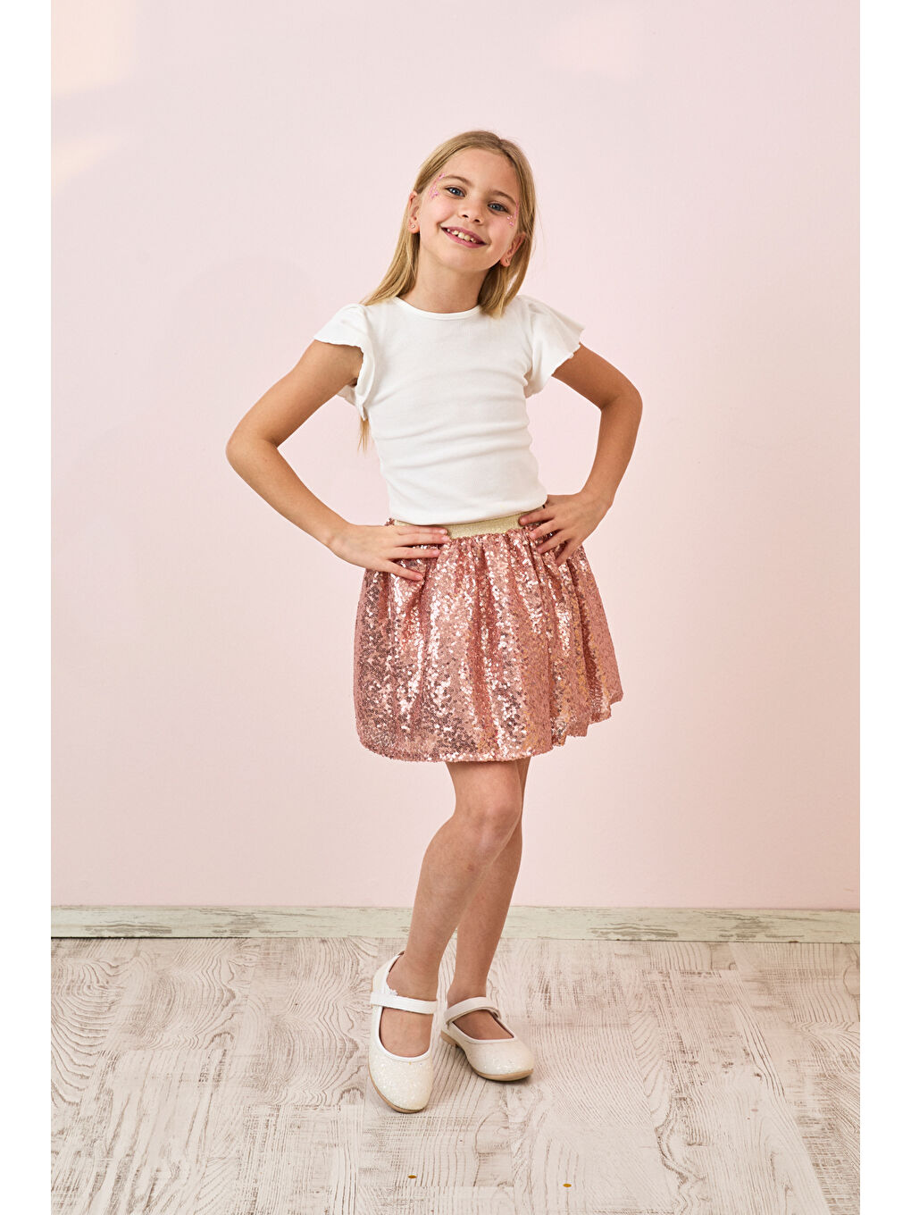 Pembe Rose Üzeri Pullu Kız Çocuk Etek - Gracie-2