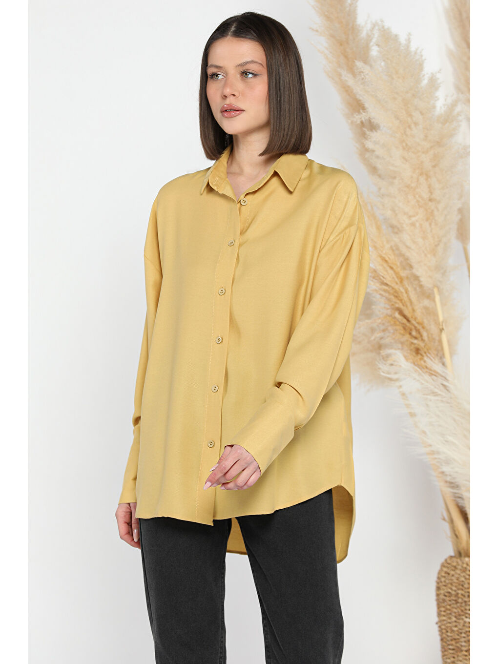 Kahverengi Kadın Tek Cepli Salaş Gömlek-1