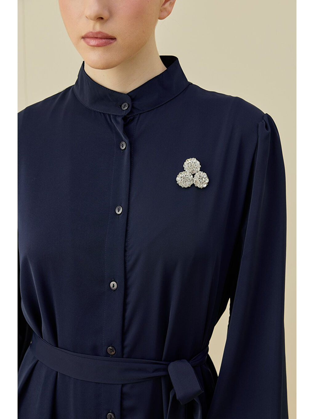 Merwish Broşlu Elbise 1669 Lacivert-1