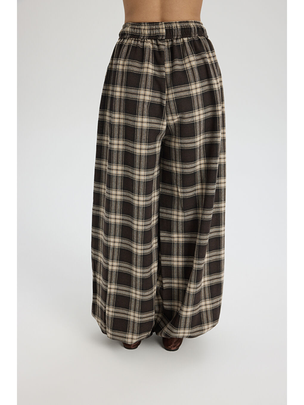 Kahverengi Jolene Ekoseli Kahve Şalvar Pantolon-4