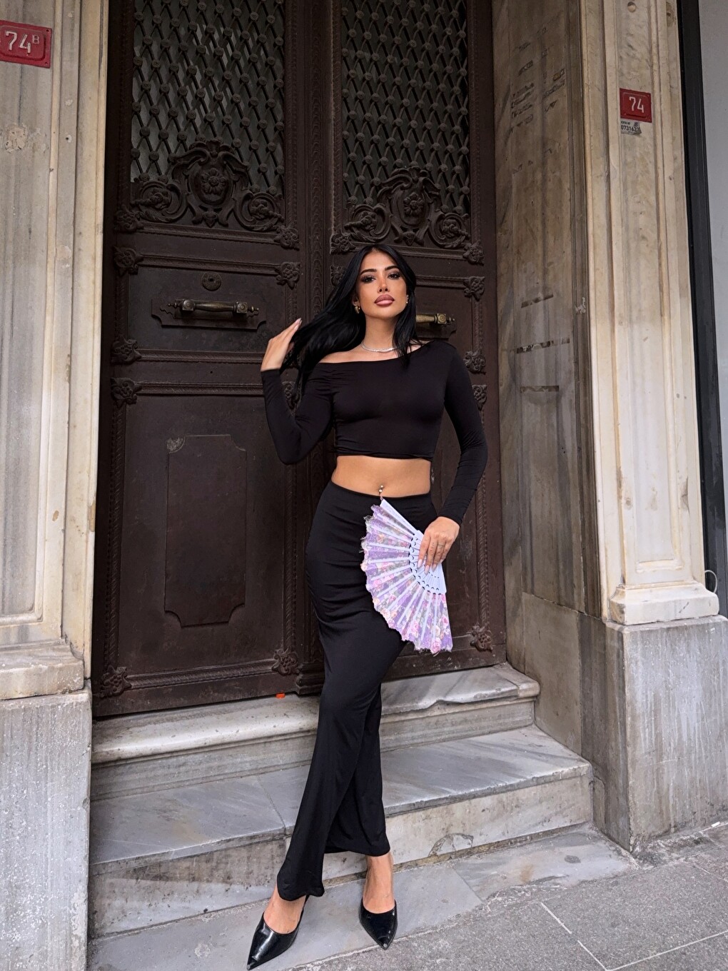 Siyah Sandy Kumaş Etek Bluz Takım-3