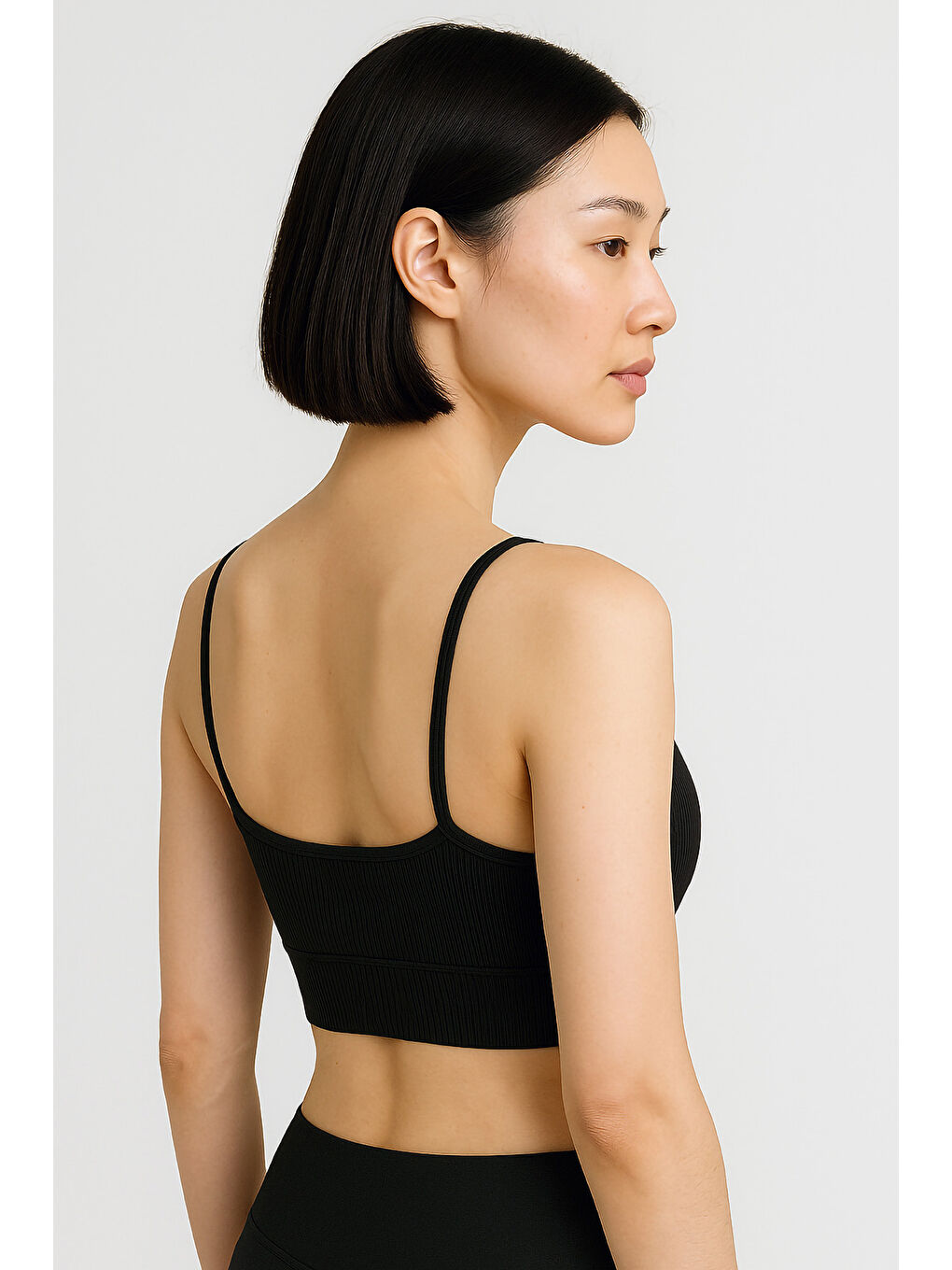 Siyah İnce Askılı Toparlayıcı Ripli Spor Büstiyer-1