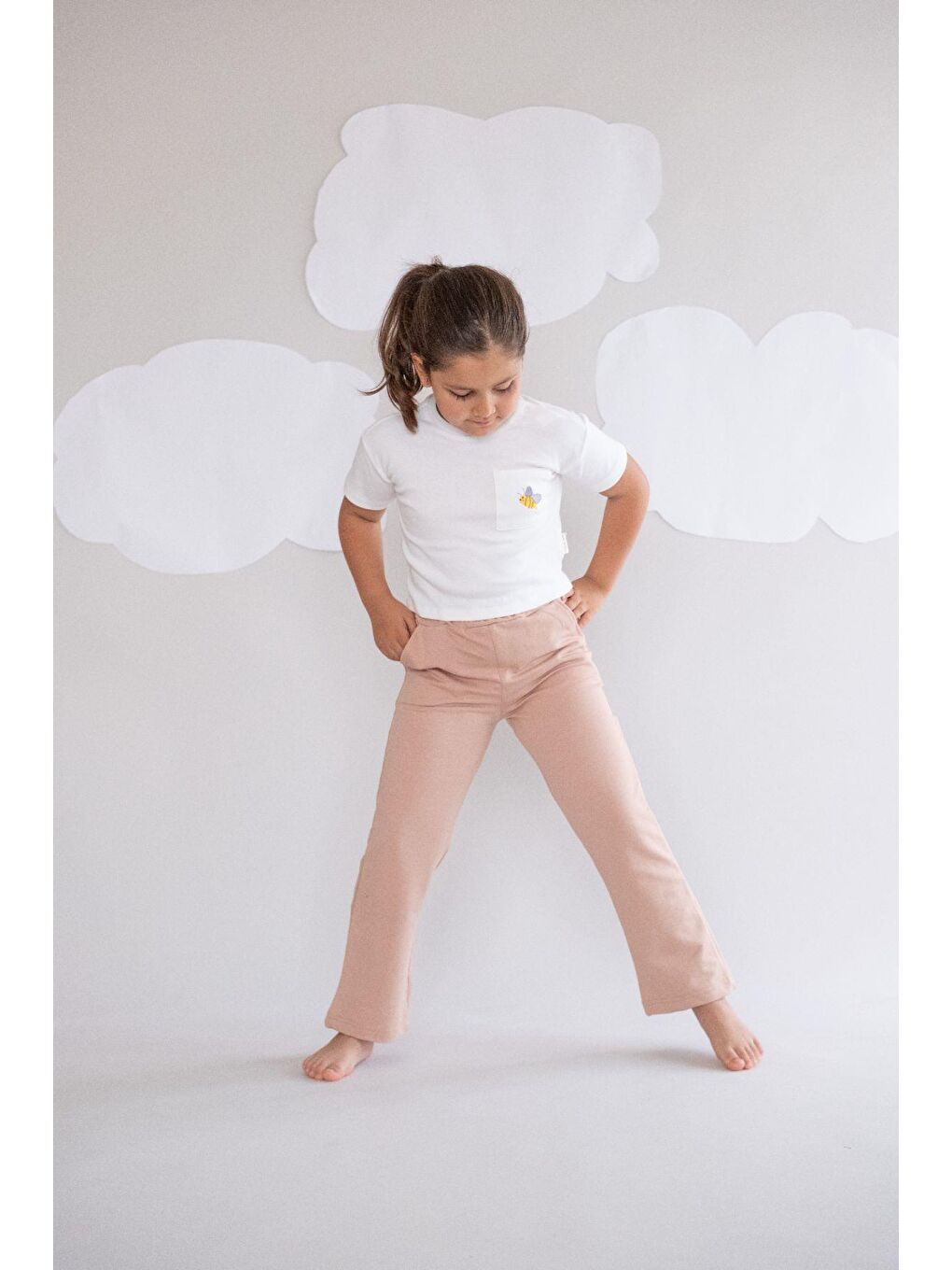 Kahverengi Kız Çocuk İspanyol Paça Eşofman Altı 761 Sütlü Kahve-2