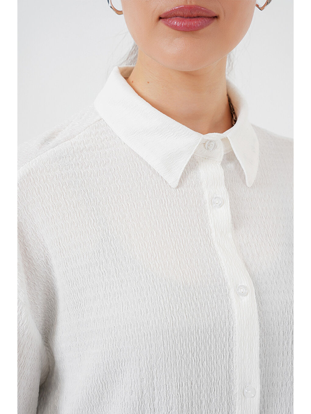 Kadın Örme Oversize Gömlek 20264 - Beyaz-5