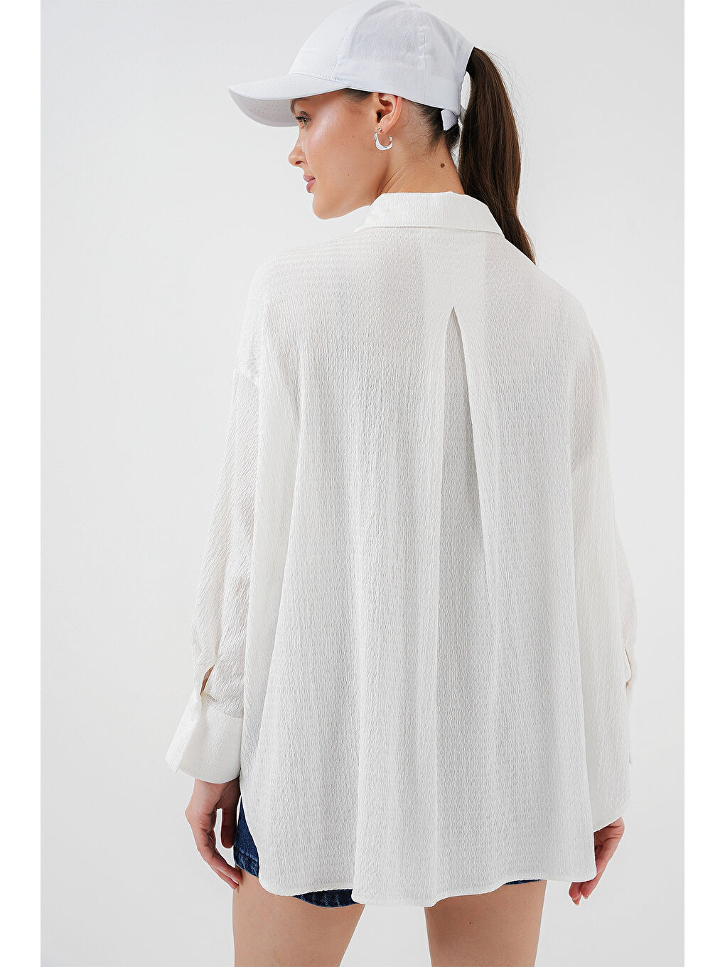 Kadın Örme Oversize Gömlek 20264 - Beyaz-6