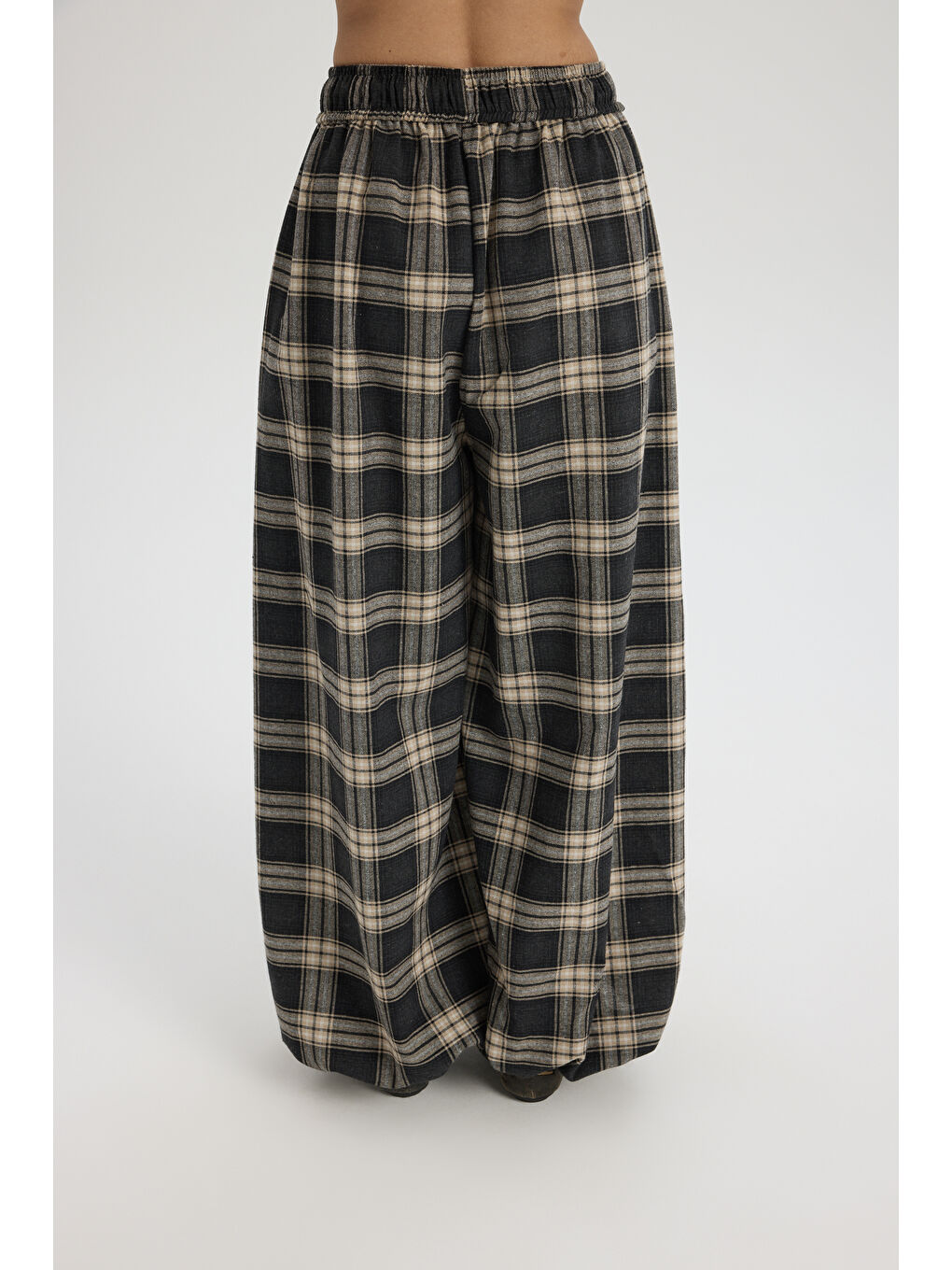 Jolene Ekoseli Antrasit Şalvar Pantolon-3