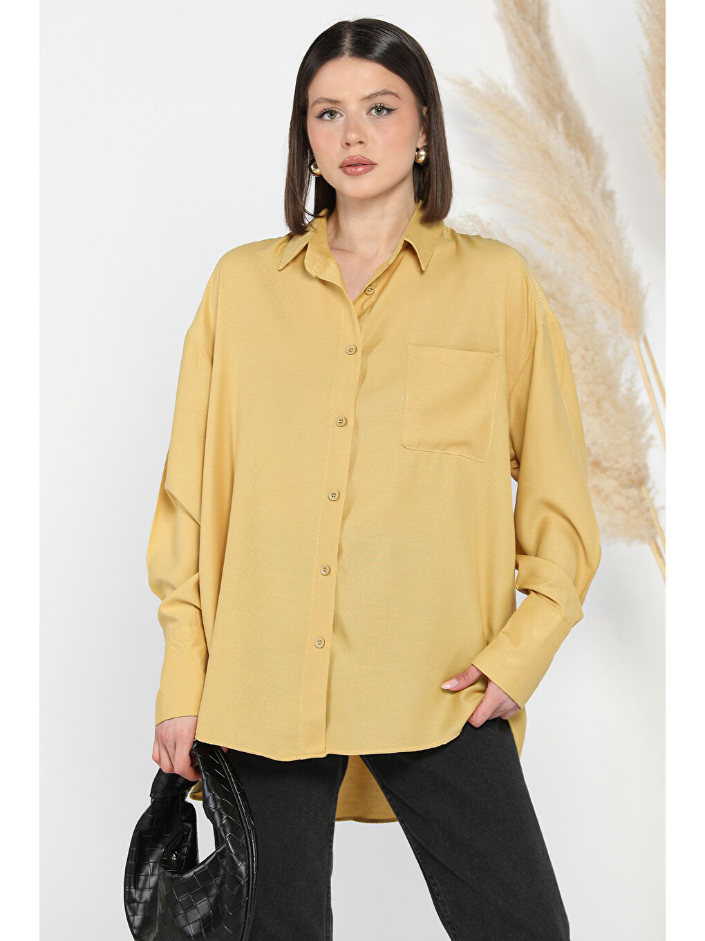 Kahverengi Kadın Tek Cepli Salaş Gömlek-2