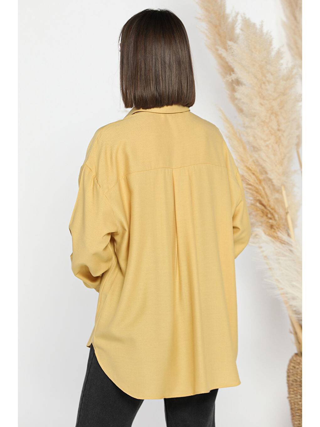 Kahverengi Kadın Tek Cepli Salaş Gömlek-3