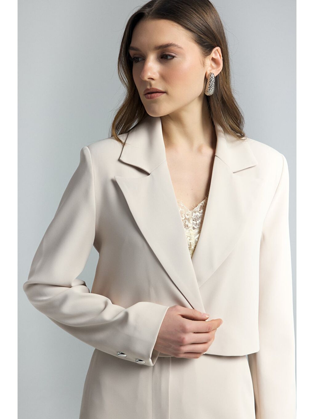 Mari Kısa Ceket - Bej-4