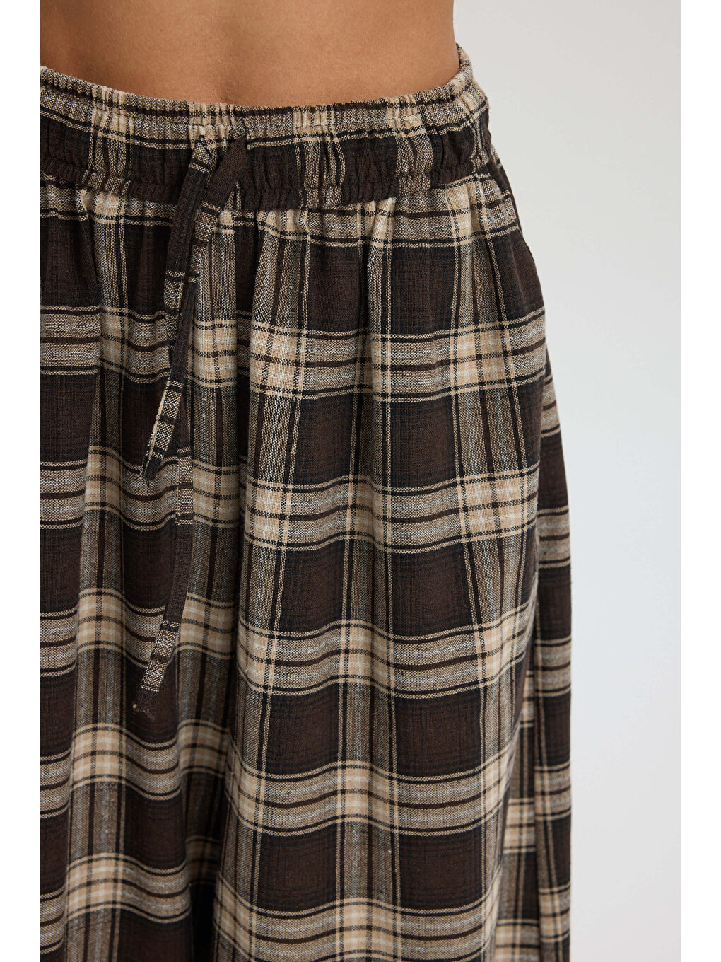 Kahverengi Jolene Ekoseli Kahve Şalvar Pantolon-6