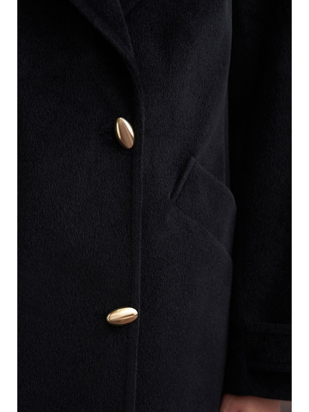 Siyah-Gold Dügmeli Kaşe Kaban-6