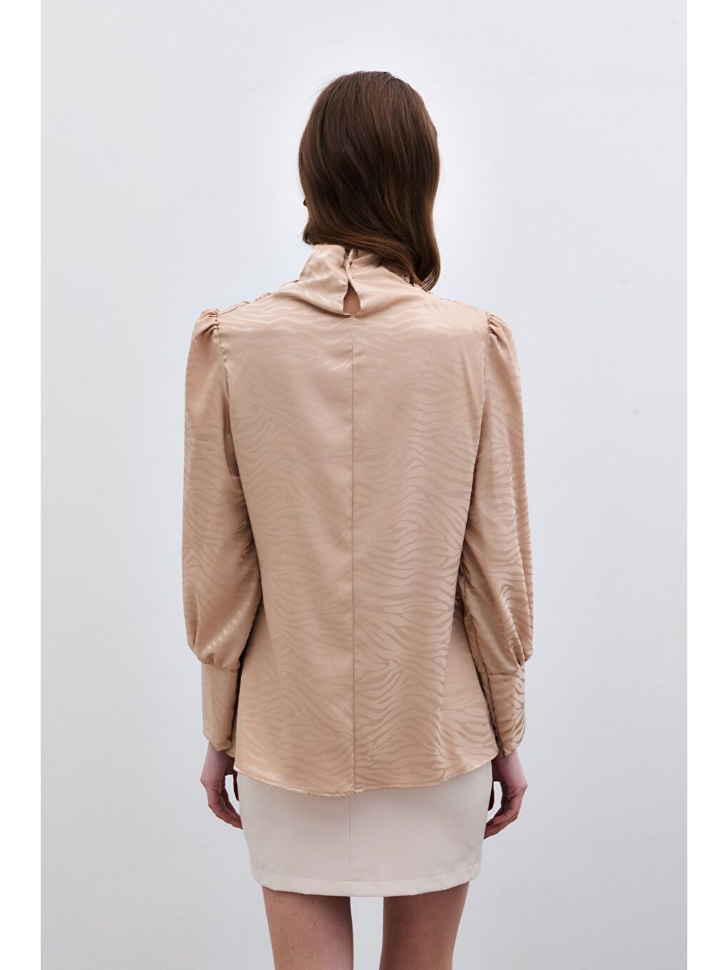 Kahverengi Drapeli Desenli Bluz - Camel-6