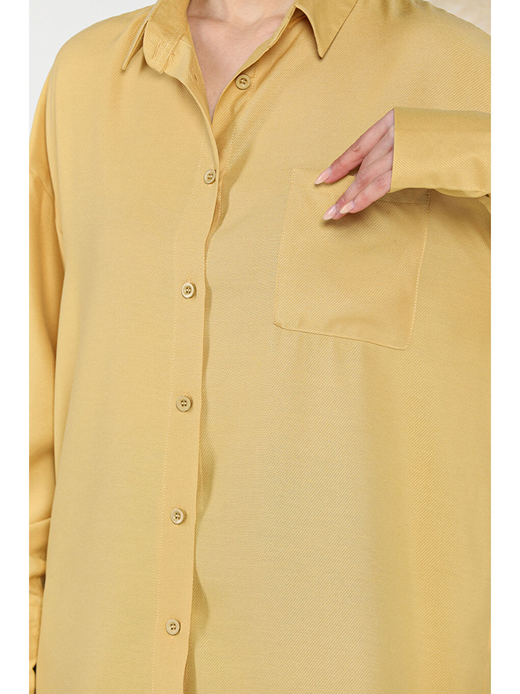 Kahverengi Kadın Tek Cepli Salaş Gömlek-4