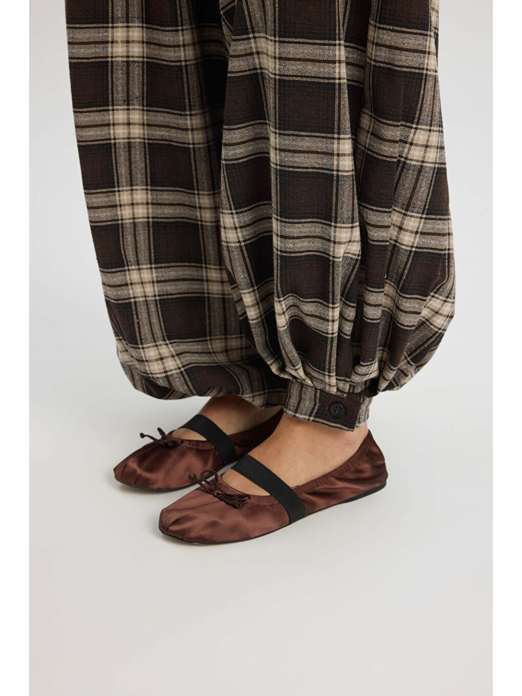 Kahverengi Jolene Ekoseli Kahve Şalvar Pantolon-7