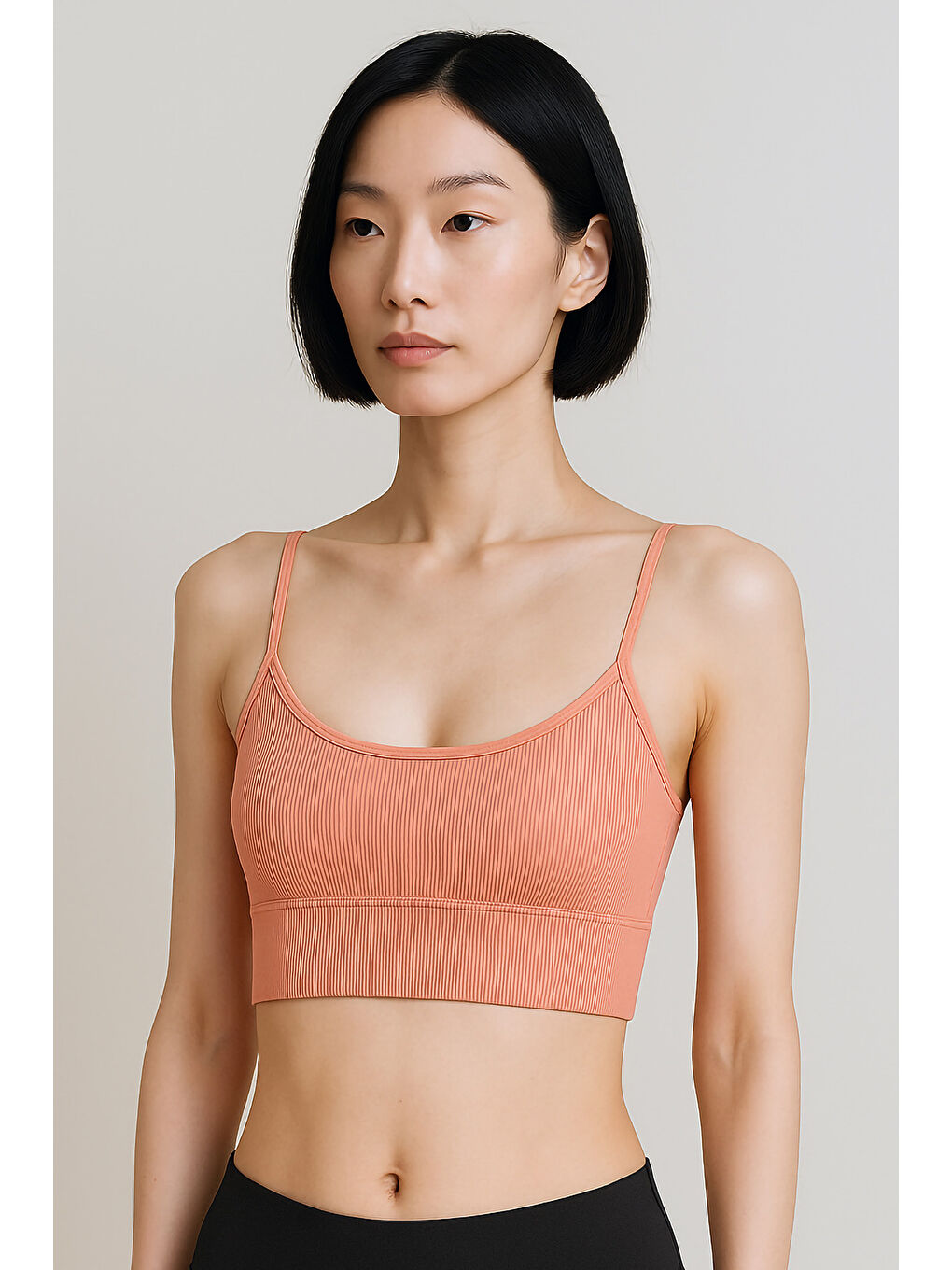 Turuncu İnce Askılı Toparlayıcı Ripli Spor Büstiyer